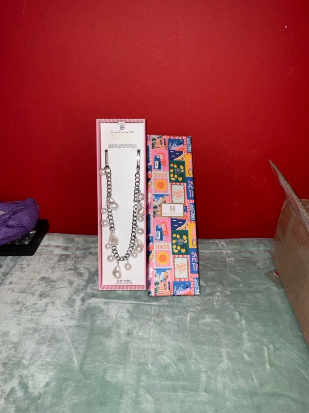 Pearl Drop Silver Chain Necklace with Colorful Gift Box